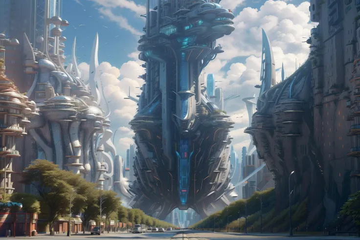 (masterpiece),(high quality), best quality, real,(realistic), super detailed, (full detail),(4k),8k,outside,no humans,road, outdoors, building, science fiction, realistic, scenery, city,sky, The ship is in the air<lora:XSArchi_127:1>