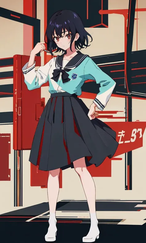 <lora:Chiharu:0.5>, 1girl, high quality, highres, masterpiece, best quality, black hair, school, Chiharu Aoi, full body, standing,