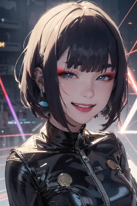 Girl, (laser transparent pvc texture clothing:1.2),evil smile,close mouth, (half-closed eyes:0.9), smug, black background,portrait,particles in the air,finger pointing viewer,
<lora:nijiexpress:0.3> <lora:flat2:0.5> <lora:shutenDoujiFateGrand_v10:1> <lora:deluster2:-0.4>
