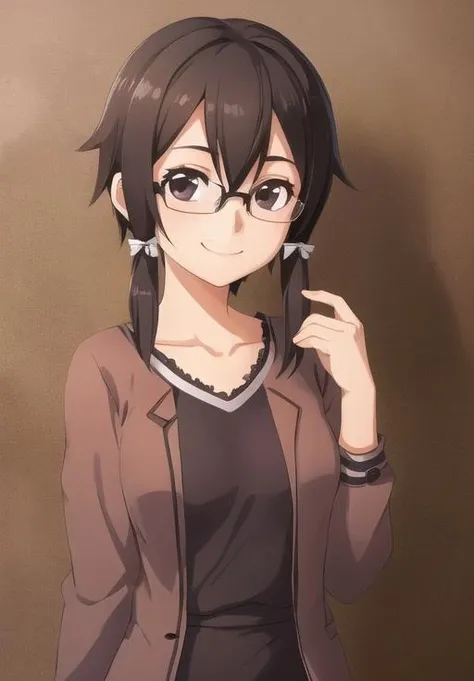 <lora:Asada:0.8>, Asada, smile, glasses, (seductive, alluring, charming:1.3), beautiful, (highly detailed, high quality:1.3)