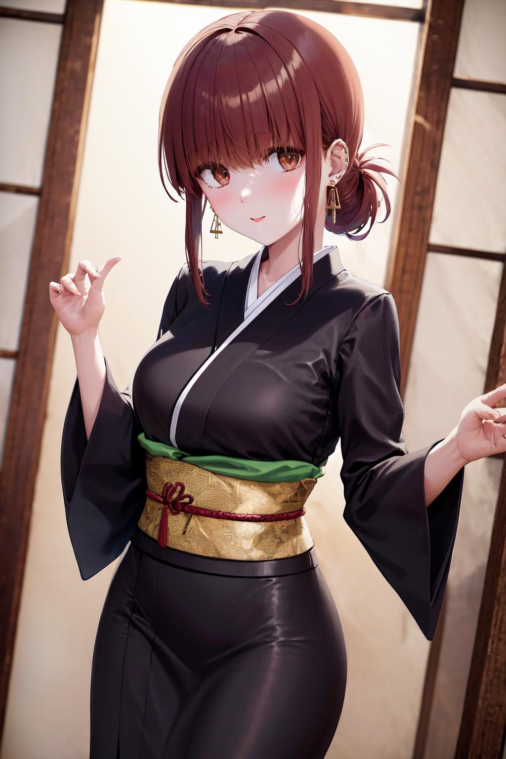 A woman in a black outfit is posing for a picture - SeaArt AI