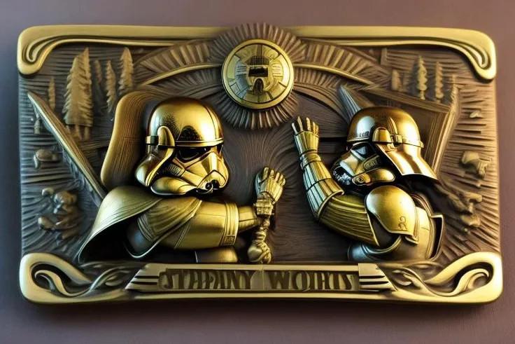 detailed klamra brass relief  StarWars troopers battle scene on shield, studio lighting <lora:Klamra:1> <lora:add_detail:1>
