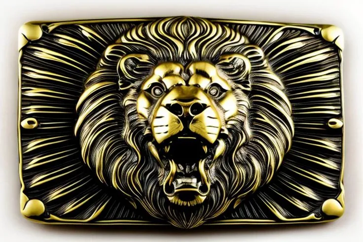 detailed klamra brass relief  of angry lion head open mouth with fang on shield, studio lighting, black background <lora:Klamra:1> <lora:add_detail:1> symmetry