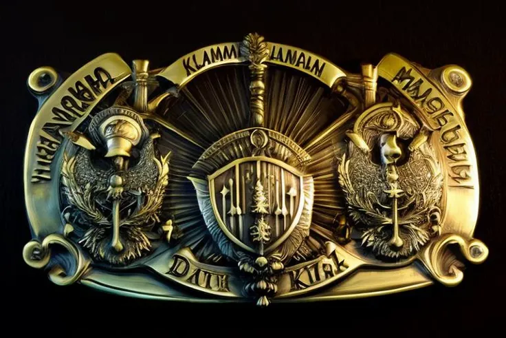 detailed klamra brass relief coat of arms, studio lighting, black background <lora:Klamra:1> <lora:add_detail:1>