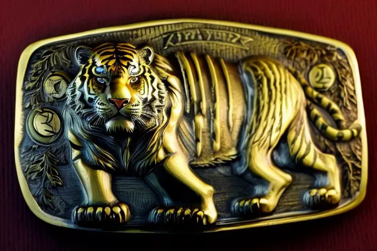 detailed klamra brass relief tiger on shield, studio lighting <lora:Klamra:1> <lora:add_detail:1>