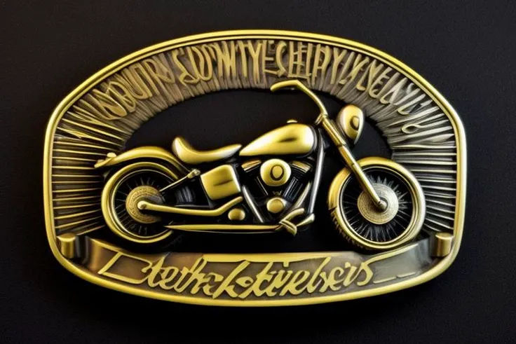 detailed klamra brass relief  of motorbike chopper on shield, studio lighting, black background <lora:Klamra:1> <lora:add_detail:1>