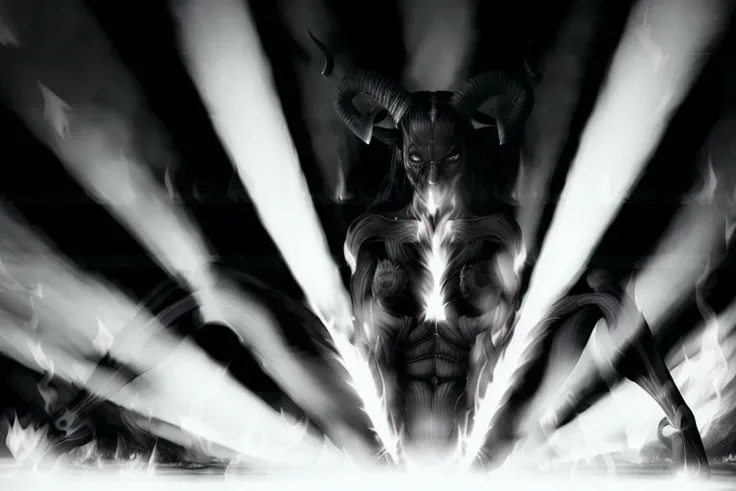 <lora:skinl2:1.0> a (devil:0.7) in hell at (night:1.3) with (black burning horns in fire:1.4) , woman, skinless , (black eyes:1.2), naked, full body, everything is on fire, realistic, detailed, 8k