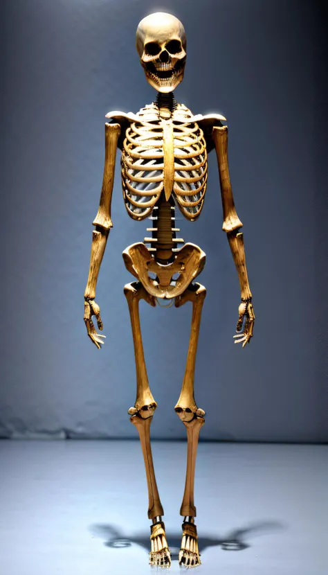 in the bedrrom (Realistic:1.5) woman skeleton standing, raising a sword in right hand  <lora:EdobSkeletonFemale_v1.0:1>