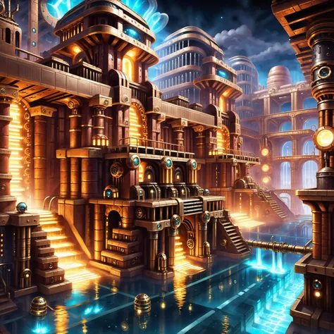 steampunk, thermal baths in a Ephemeral,impossible scifi city outside of the universe, masterpiece<lora:EnvyBetterHiresFixXL01:0:hr=1><lora:EnvyAztecArchitectureXL01:1>