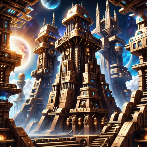 steampunk, fantasy, Intergalactic,solemn scifi sky city outside of the universe<lora:EnvyBetterHiresFixXL01:0:hr=1><lora:EnvyAztecArchitectureXL01:1>