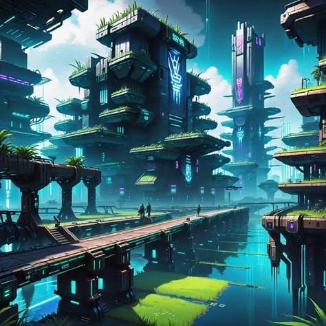 cyberpunk, fantasy, Wetlands<lora:EnvyBetterHiresFixXL01:0:hr=1><lora:EnvyAztecArchitectureXL01:1>