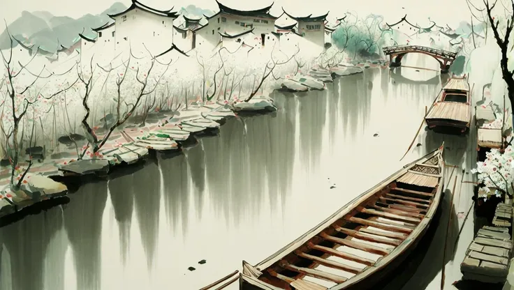 best quality,masterpiece,highly detailed,ultra-detailed,
<lora:neg4all_bdsqlsz_V3.5:-1>, <lora:Jiangnan:1>
cityscape, riverbank, boat,traditional media, blue sky, overgrown, plants,flowers, traditional, elegant, ink on paper, ancient art form, brushwork mastery, ink wash, poetic, philosophical, landscape painting, cultural heritage, calligraphy, expressive, zen-like, subtle, harmony, artistic discipline, ink gradations, Chinese aesthetics.