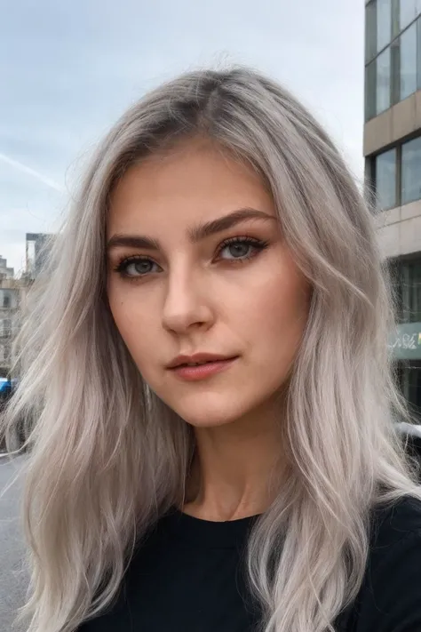 young woman,silver hair,<lora:OFMEvaEl_2:0.78>,in the middle of the city