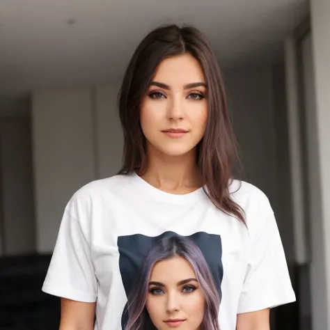 a woman, <lora:OFMEvaEl:0.75> ofmeel, tshirt