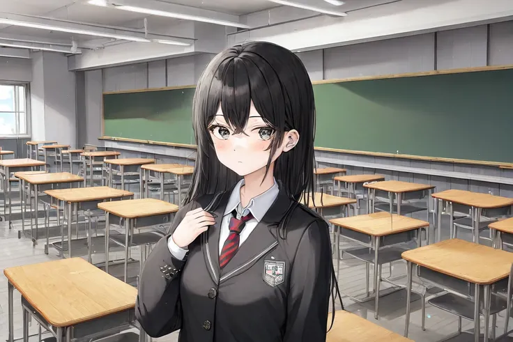 (masterpiece,newest,exceptional:1.2),1girl,black school uniform,classroom,