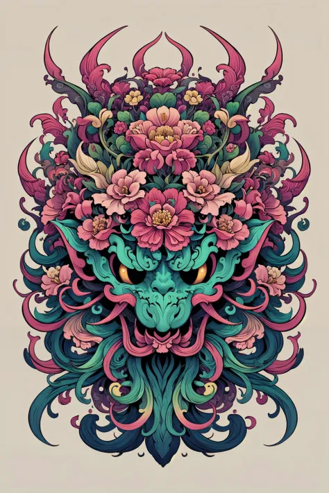 (masterpiece, top quality, best quality, official art, beautiful and aesthetic:1.2), a stunning art, abstract, flowery, centered, intricate, highly detailed, breathtaking beauty, precise line art, vibrant, comprehensive, cinematic, deep shadows, a green and pink Venus flytrap (no humans:2) <lora:Dhevv-HannyaMaskConcept:1.0>