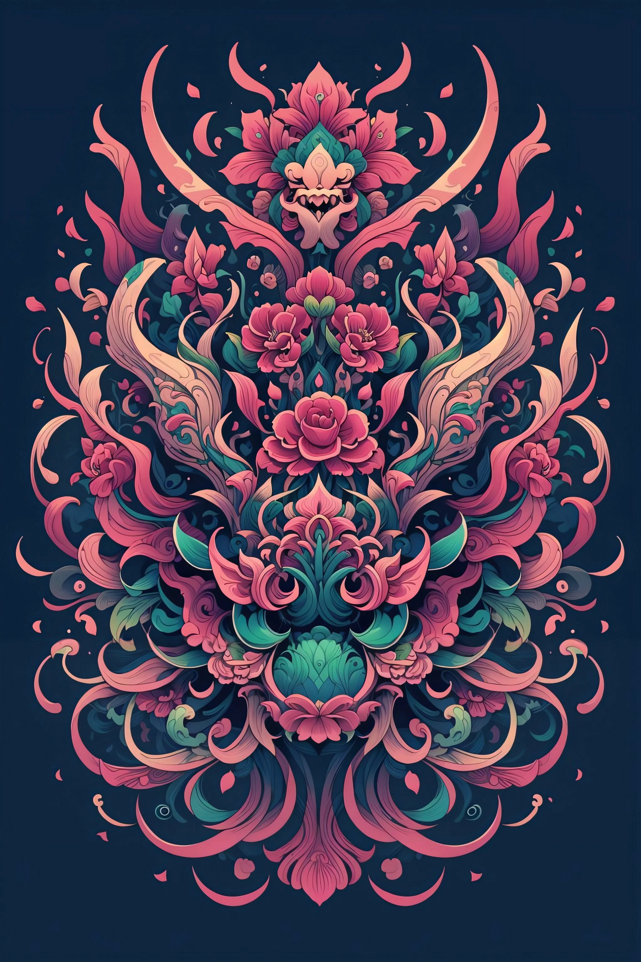 (masterpiece, top quality, best quality, official art, beautiful and aesthetic:1.2), a stunning art, abstract, flowery, centered, intricate, highly detailed, breathtaking beauty, precise line art, vibrant, comprehensive, cinematic, deep shadows, a green and pink Venus flytrap (no humans:2) <lora:Dhevv-HannyaMaskConcept:1.0>