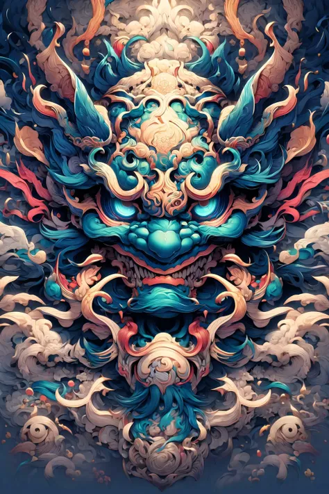 (masterpiece, top quality, best quality, official art, beautiful and aesthetic:1.2), a stunning art, abstract, ribbons, centered, intricate, highly detailed, breathtaking beauty, precise line art, vibrant, comprehensive, cinematic, deep shadows, an ugly blue ogre <lora:Dhevv-HannyaMaskConcept:1.0>