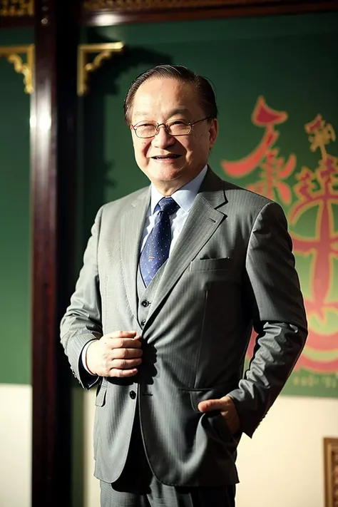 best quality, ultra high res, (photorealistic:1.4),(Grey suit:1.2),masterpiece, blurry background,1boy,Ancient Chinese palace background,standing,  (looking at viewer), <lora:jinyong:0.8>