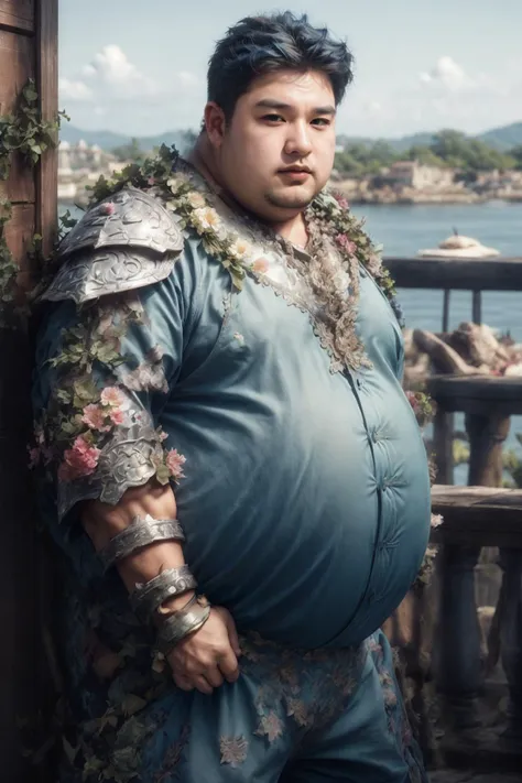(Realistic),masterpiece,best quality,cinematic lighting,natural shadow,highest detail,professional photography,detailed background,depth of field,insane details,intricate,aesthetic,detailed face,subsurface scattering,realistic hair,realistic eyes,Extreme Close-Up,
1boy,masculine,photo of a fat boy,Ivy league,Navy blue hair,
<lora:weight_slider_v2:3>,<lora:muscle_slider_v1:0.5>,
<lora:add_detail:1>,
<lora:æ³å
:0.3>,
<lora:Neobro2:0.8>,
<lora:Clothing - Flower Armor:0.8>,flower4rmor,flower,flower barbarian armor,