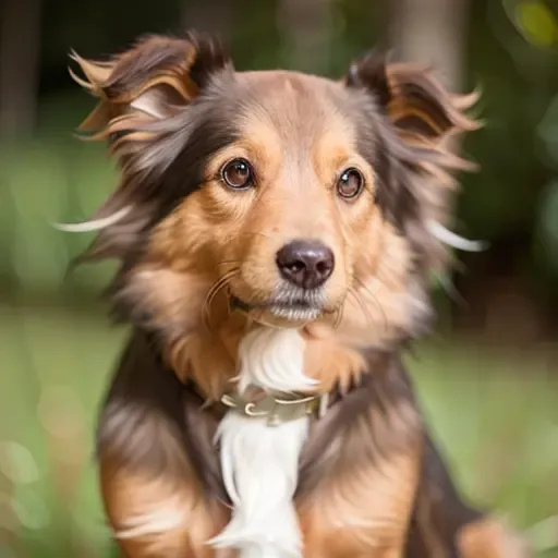 RAW photo of A charming long brown coat dog wearing a tiny hat,masterpiece, sharp, dark brown fur on the back,shelti,light brown fur on the chest,ultra detailed, brown eye,8k, ((soft dimmed light)),8k uhd, dslr, soft lighting, high quality, film grain, Fujifilm XT3, intricate detail, <lora:shelti-000007:1>