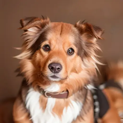 RAW photo of A charming long brown coat dog wearing a tiny hat,masterpiece, sharp, dark brown fur on the back,shelti,light brown fur on the chest,ultra detailed, brown eye,8k, ((soft dimmed light)),8k uhd, dslr, soft lighting, high quality, film grain, Fujifilm XT3, intricate detail, <lora:shelti-000007:1>