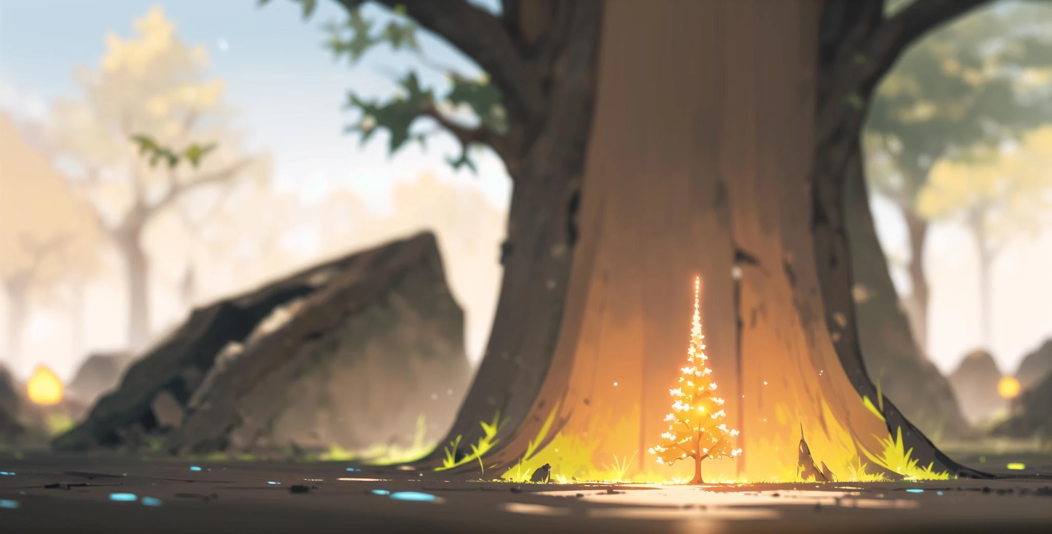 ((masterpiece)), (((best quality))),((beautiful detailed eyes)),(Brown café au lait blurry style warm tones and blurred outlines give a cozy feeling:1.3)
((no humans:1.4)), scenery, solo, glowing, tree, outdoors,, glowing eyes, looking at viewer, nature,