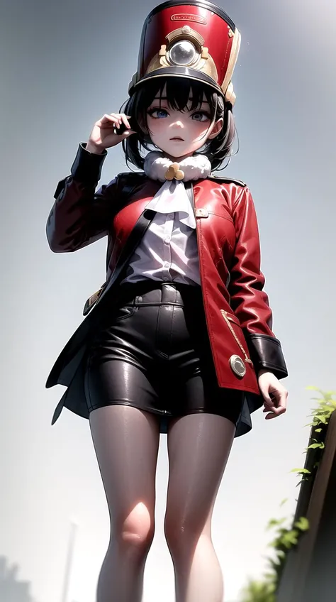 masterpiece,best quality,extremely clear 8k wallpaper,sidelighting,1girl,pom pom,star rail,<lora:Pom Pom:1>,lora:add_detail:0.8>,wet clothes,red jacket,military hat,standing,