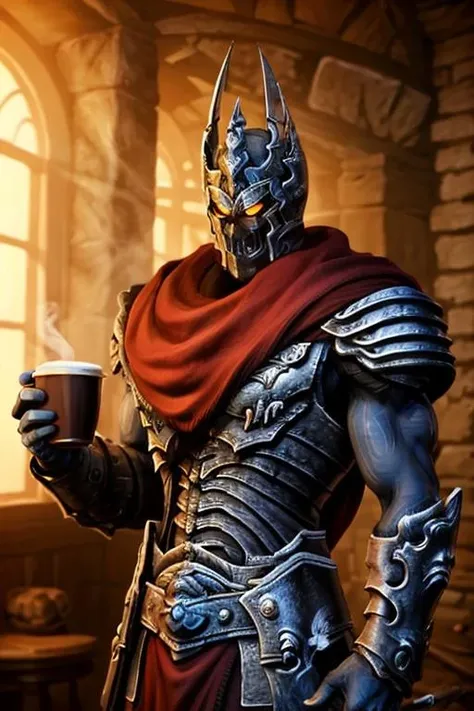 masterpiece, max quality, <lora:Overlord:0.6>, overlord drinking coffee, dungeon background, upper body,
