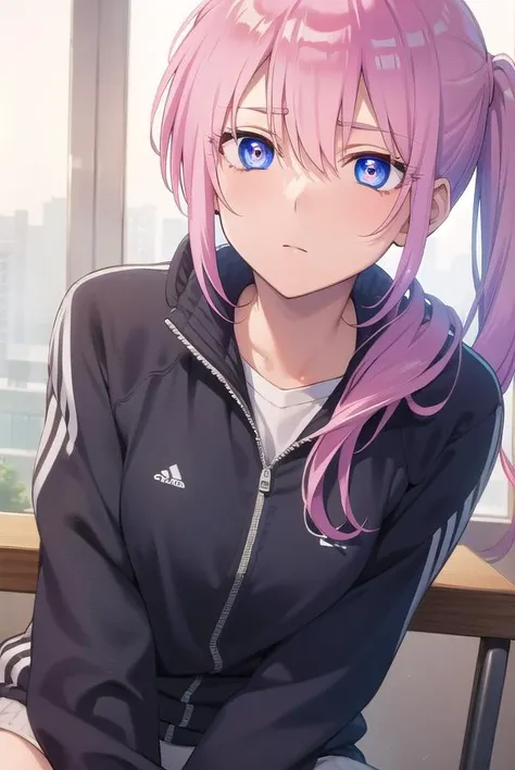 Miyakoshikimori, Miyako Shikimori, Cabello largo, ojos azules, pelo entre los ojos, cabello rosado,
Mangas largas QUEBRAR, chaqueta, Camisa blanca, Cola de caballo lateral, chaqueta azul, Chaqueta de atletal, tracksuit,
DESCANSO mirando al espectador,
DESCANSO en interiores, Classroom,
QUEBRAR (Obra maestra:1.2), La mejor calidad, High resolution, Unidad 8K Fondo de pantalla, (illustration:0.8), (hermosos ojos detallados:1.6), Cara extremadamente detallada, Perfect lighting, CG extremadamente detallado, (Manos perfectas, Perfect anatomy),