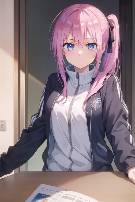 miyakoshikimori, <lyco:miyakoshikimori-lyco-nochekaiser:1>,
miyako shikimori, long hair, blue eyes, hair between eyes, pink hair,
BREAK long sleeves, jacket, white shirt, side ponytail, blue jacket, track jacket, track suit,
BREAK looking at viewer,
BREAK indoors, classroom,
BREAK <lyco:GoodHands-beta2:1>, (masterpiece:1.2), best quality, high resolution, unity 8k wallpaper, (illustration:0.8), (beautiful detailed eyes:1.6), extremely detailed face, perfect lighting, extremely detailed CG, (perfect hands, perfect anatomy),