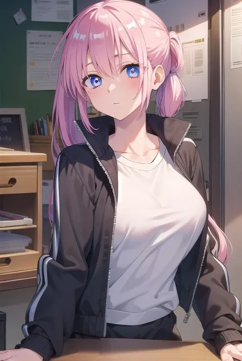 miyakoshikimori, <lyco:miyakoshikimori-lyco-nochekaiser:1>,
miyako shikimori, long hair, blue eyes, hair between eyes, pink hair,
BREAK long sleeves, jacket, white shirt, side ponytail, blue jacket, track jacket, track suit,
BREAK looking at viewer,
BREAK indoors, classroom,
BREAK <lyco:GoodHands-beta2:1>, (masterpiece:1.2), best quality, high resolution, unity 8k wallpaper, (illustration:0.8), (beautiful detailed eyes:1.6), extremely detailed face, perfect lighting, extremely detailed CG, (perfect hands, perfect anatomy),