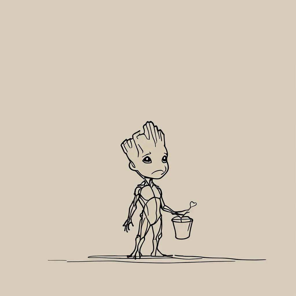 impactful paint of Baby Groot <lora:The_Line:0.8>, highly detailed, 8k, sharp, professional, clear, high contrast, high saturated, , vivid deep blacks, crystal clear