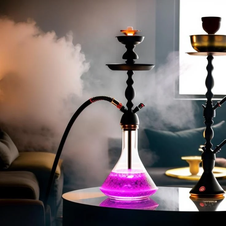 Make a photo of luxury new style hookah in neon style