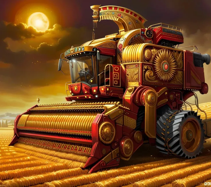 <lora:CulturePunkAI_2:.9>ByzancPunkAI   combine harvester  Highly detailed, amazing, Impressive lighting, vibrant colors, Ultra Realistic, High quality, Highly detailed, trending on artstation
