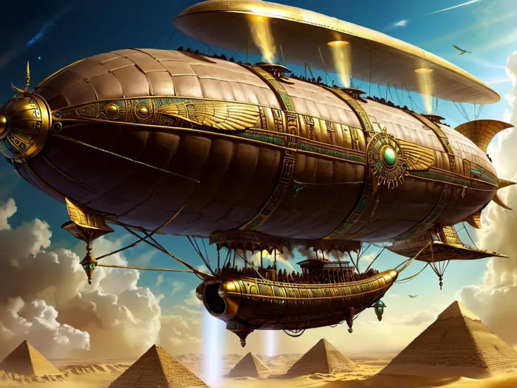 <lora:CulturePunkAI_2:.4> <lora:TechPunkAI:.5> OldEgyptAI AetherPunkAI Airships over ancient Egypt fueled by flowing sparkling energy , Highly detailed, sci fi fantasy setting, intricate detailed background