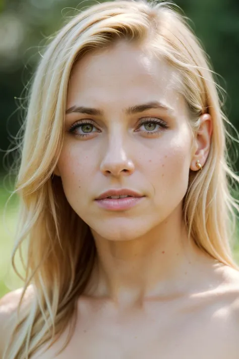 face shot of klca1 , (serious look), (blonde medium length hair), (hand on chin), Photorealistic, Hyperrealistic, Hyperdetailed, analog style, hip cocked, demure, detailed skin, matte skin, soft lighting, subsurface scattering, realistic, heavy shadow, masterpiece, best quality, ultra realistic, 8k, golden ratio, Intricate, High Detail, film photography, soft focus, detailed skin texture, (blush:0.5), (goosebumps:0.5), subsurface scattering