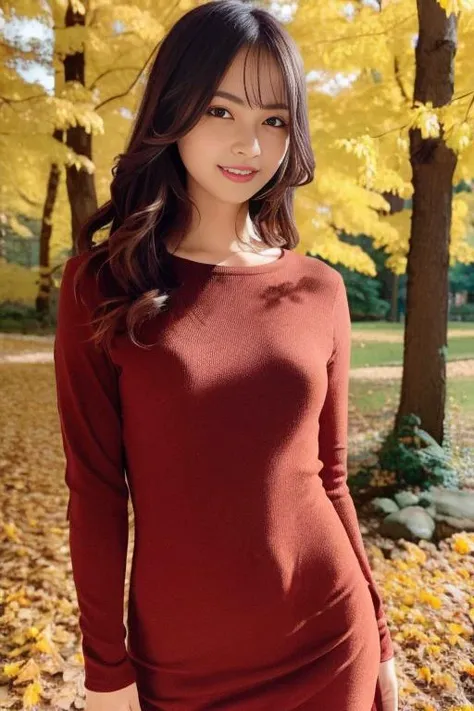 1girl,(wearing autumn clothes:1.2),(RAW photo, best quality), (realistic, photo-realistic:1.4), masterpiece, an extremely delicate and beautiful, extremely detailed, 2k wallpaper, Amazing, finely detail, extremely detailed CG unity 8k wallpaper, ultra-detailed, highres, soft light, beautiful detailed girl, extremely detailed eyes and face, beautiful detailed nose, beautiful detailed eyes,cinematic lighting,autumn scenery,(morning light),perfect anatomy,slender body,smiling <lora:shirosawakanae_lora:0.7>