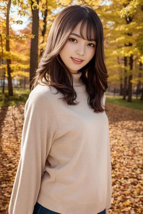 1girl,(wearing autumn clothes:1.2),(RAW photo, best quality), (realistic, photo-realistic:1.4), masterpiece, an extremely delicate and beautiful, extremely detailed, 2k wallpaper, Amazing, finely detail, extremely detailed CG unity 8k wallpaper, ultra-detailed, highres, soft light, beautiful detailed girl, extremely detailed eyes and face, beautiful detailed nose, beautiful detailed eyes,cinematic lighting,autumn scenery,(morning light),perfect anatomy,slender body,smiling <lora:shirosawakanae_lora:0.7>