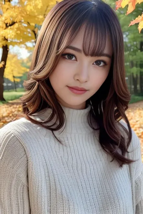1girl,(wearing autumn clothes:1.2),(RAW photo, best quality), (realistic, photo-realistic:1.4), masterpiece, an extremely delicate and beautiful, extremely detailed, 2k wallpaper, Amazing, finely detail, extremely detailed CG unity 8k wallpaper, ultra-detailed, highres, soft light, beautiful detailed girl, extremely detailed eyes and face, beautiful detailed nose, beautiful detailed eyes,cinematic lighting,autumn scenery,(morning light),perfect anatomy,slender body,smiling <lora:shirosawakanae_lora:0.7>