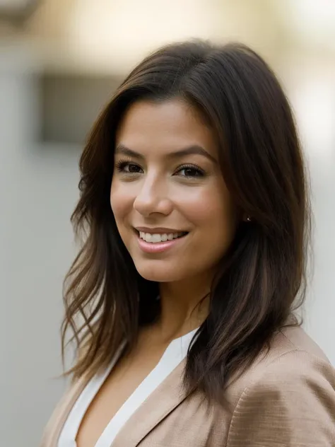Realistic photo of a beautiful 3v4l-v2 woman, 1girl, solo, long hair, looking at viewer, smile, simple background, brown hair, white background, upper body, teeth, grin, lips, watermark, realistic, soft lighting, professional Photography, Photorealistic, detailed, RAW, analog, sharp focus, 8k, HD, high quality, masterpiece<lora:3v4l-v2:1.0>