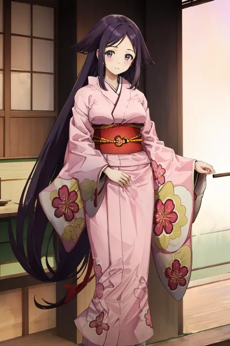masterpiece, best quality, highres, 1girl oharu, 1girl oharu, pink kimono <lora:oharu:1> standing