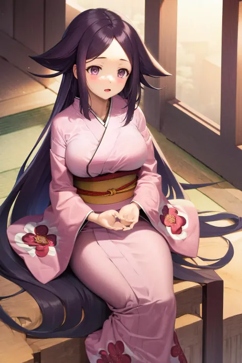 masterpiece, best quality, highres, 1girl oharu, 1girl oharu, pink kimono <lora:oharu:1> sitting