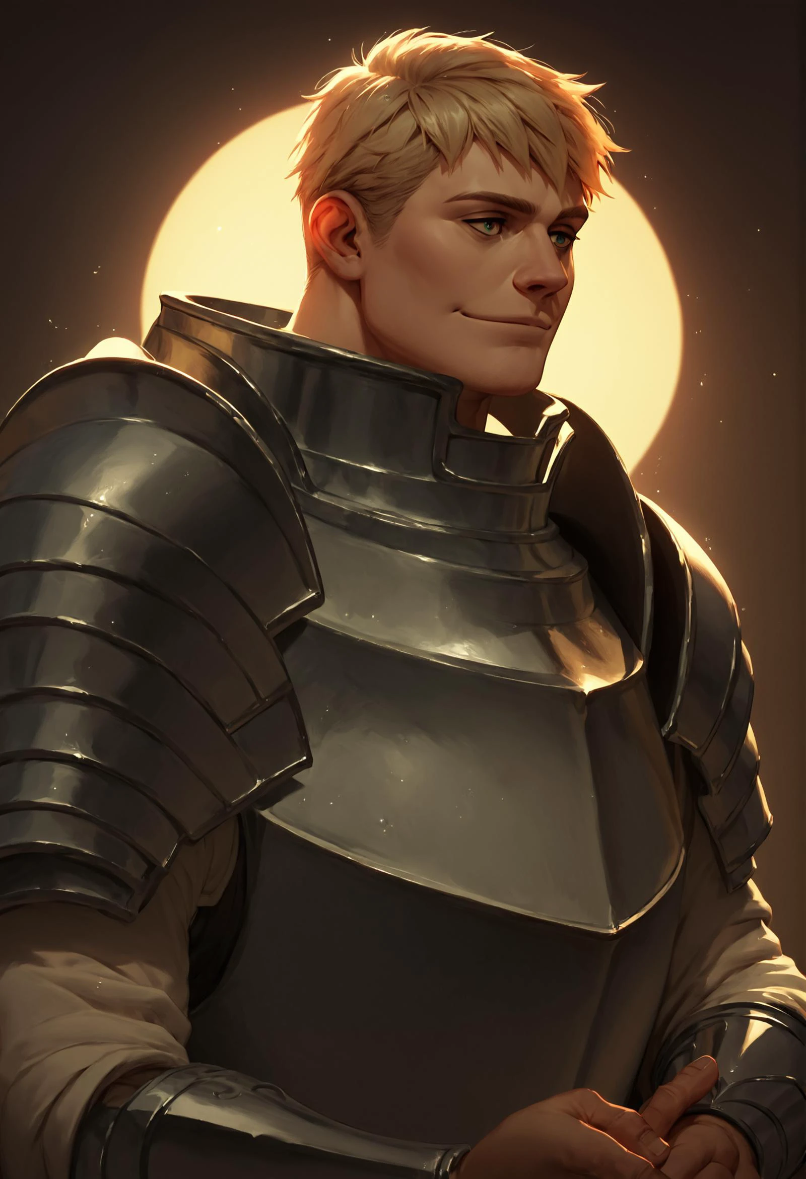 Score_9, Score_8_up, Score_7_up, Score_6_up, Score_5_up, Score_4_up <lora:Laios:0.5> solo, 1boy, male focus, laios, armor, pauldrons, breastplate, upper body, light smile,<lora:EMS-305090-EMS:0.800000> good anatomy, <lora:sinfully_stylish_SDKL:1> dark dramatic lighting, shadows, realistic