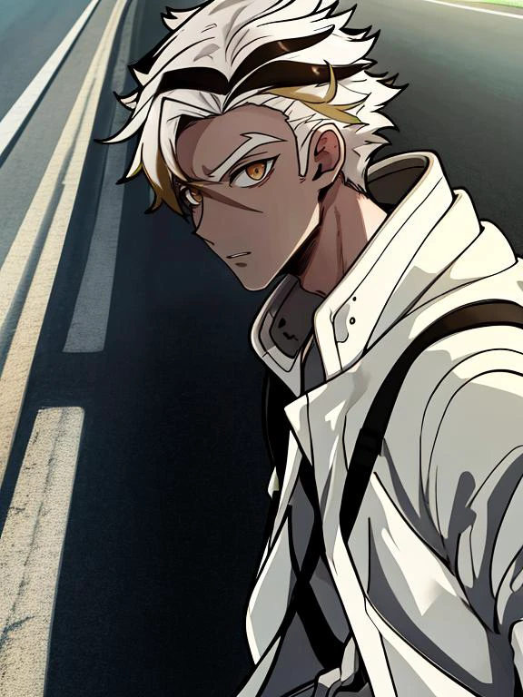 1boy,lkmd,masterpiece,best quality,absurdres,incredibly absurdres,artbook,rim light,out of frame,in summer,road,close-up,full_shot,<lora:ä¿®æneg4all_bdsqlsz_V3.5:1>,labcoat,<lora:tkl-2:1>,