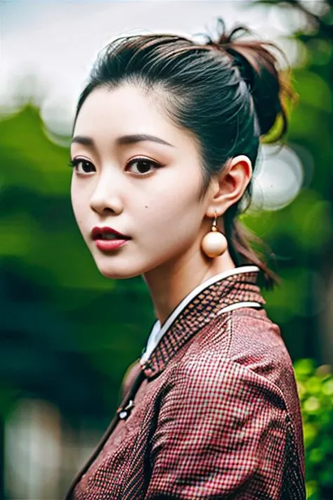 (RAW photo, photography, masterpiece, best quality, highres, original, extremely detailed),8K, wallpaper,(photo-realistic:1.3), HDR, highres,Depth field, <lora:SongYi_V10:0.9>,1girl, aqua eyes, black hair, closed mouth, upper body, multicolored background, looking at viewer, outdoors, solo, large breasts,(chinese clothes:1.4),uppon body, alluring, clean, beautiful face, pure face, pale skin, sexy pose, ponytail, mature female, narrow waist, chinese deity, seductive, beautifully detailed eyes, cinematic lighting, earrings, jewelry