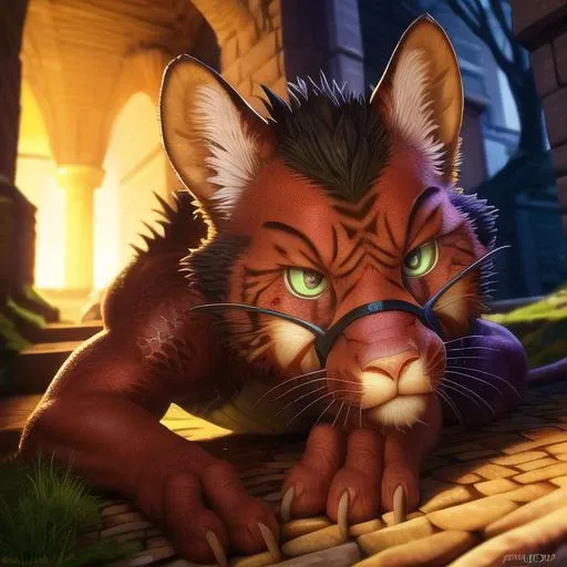 headshot, face focus, feral, closeup <lora:silavrav2:0.8>, silavra art style, (by silavra , h0rs3, ruaidri, spelunker sal), ((monster, dragon, cat hybrid)), high res, ((detailed realistic image)), (detailed eyes, expressive eyes), insane details, soft, cinematic lighting, (hyper realistic fur:1.3), (detailed fur:1.2), pupils, (male), (expressive face, detailed face), (muzzle),<hypernet:furry_2:1>full color, (3d:1.4)