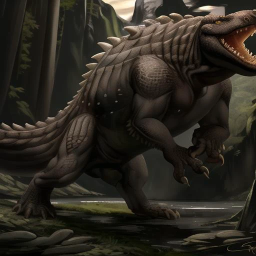 art style, <lora:silavrastyle:0.7>, feralplmr, crocodile, teeth, , detailed body, detailed scales, green eyes, realistic hd <lora:silavra:0.6> artstyle, (extremely detailed CG unity 8k wallpaper), full shot body photo of the most beautiful artwork, professional majestic oil painting, trending on ArtStation, trending on CGSociety, Intricate, High Detail, Sharp focus, dramatic, photorealistic painting art, night, wilderness, mountains<lora:ashvastyle:1.0>