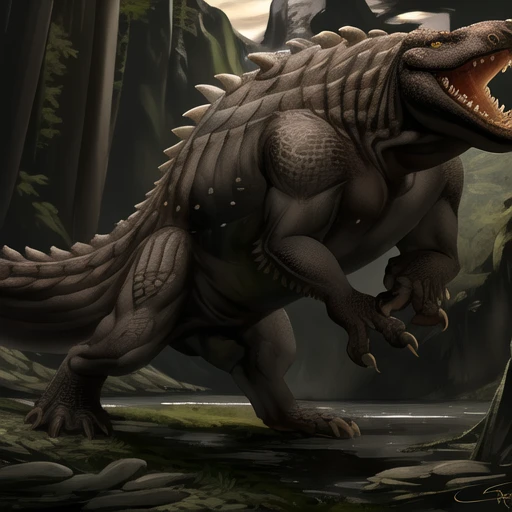 art style, <lora:silavrastyle:0.7>, feralplmr, crocodile, teeth, , detailed body, detailed scales, green eyes, realistic hd <lora:silavra:0.6> artstyle, (extremely detailed CG unity 8k wallpaper), full shot body photo of the most beautiful artwork, professional majestic oil painting, trending on ArtStation, trending on CGSociety, Intricate, High Detail, Sharp focus, dramatic, photorealistic painting art, night, wilderness, mountains<lora:ashvastyle:1.0>