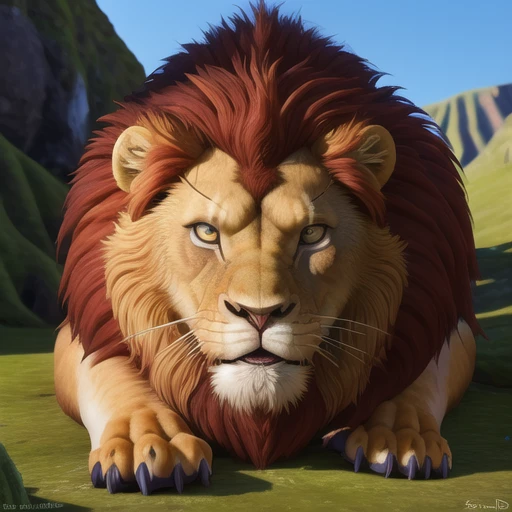 headshot, face focus, feral, closeup <lora:silavrav2:0.8>, silavra art style, (by silavra , h0rs3, ruaidri, spelunker sal), ((lion)), high res, ((detailed realistic image)), (detailed eyes, expressive eyes), insane details, soft, cinematic lighting, (hyper realistic fur:1.3), (detailed fur:1.2), pupils, (male), (expressive face, detailed face), (muzzle),<hypernet:furry_2:1>full color, (3d:1.4)